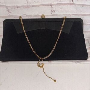 Vintage 50's Hand Bag Black Chain Strap With Attached‎ Mini Bow And Charm